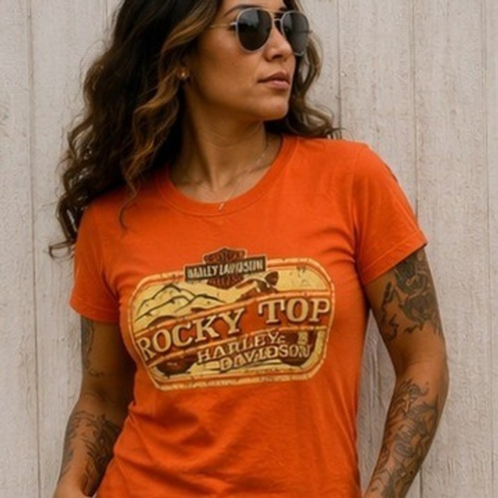Harley Davidson Rocky Top Pigeon Forge TN Orange Graphic T-Shirt Short Sleeve